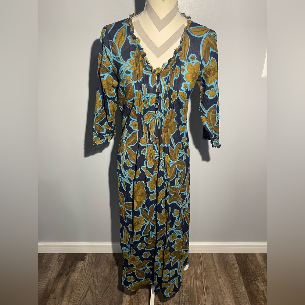 Blue and Yellow V-Neck Dress